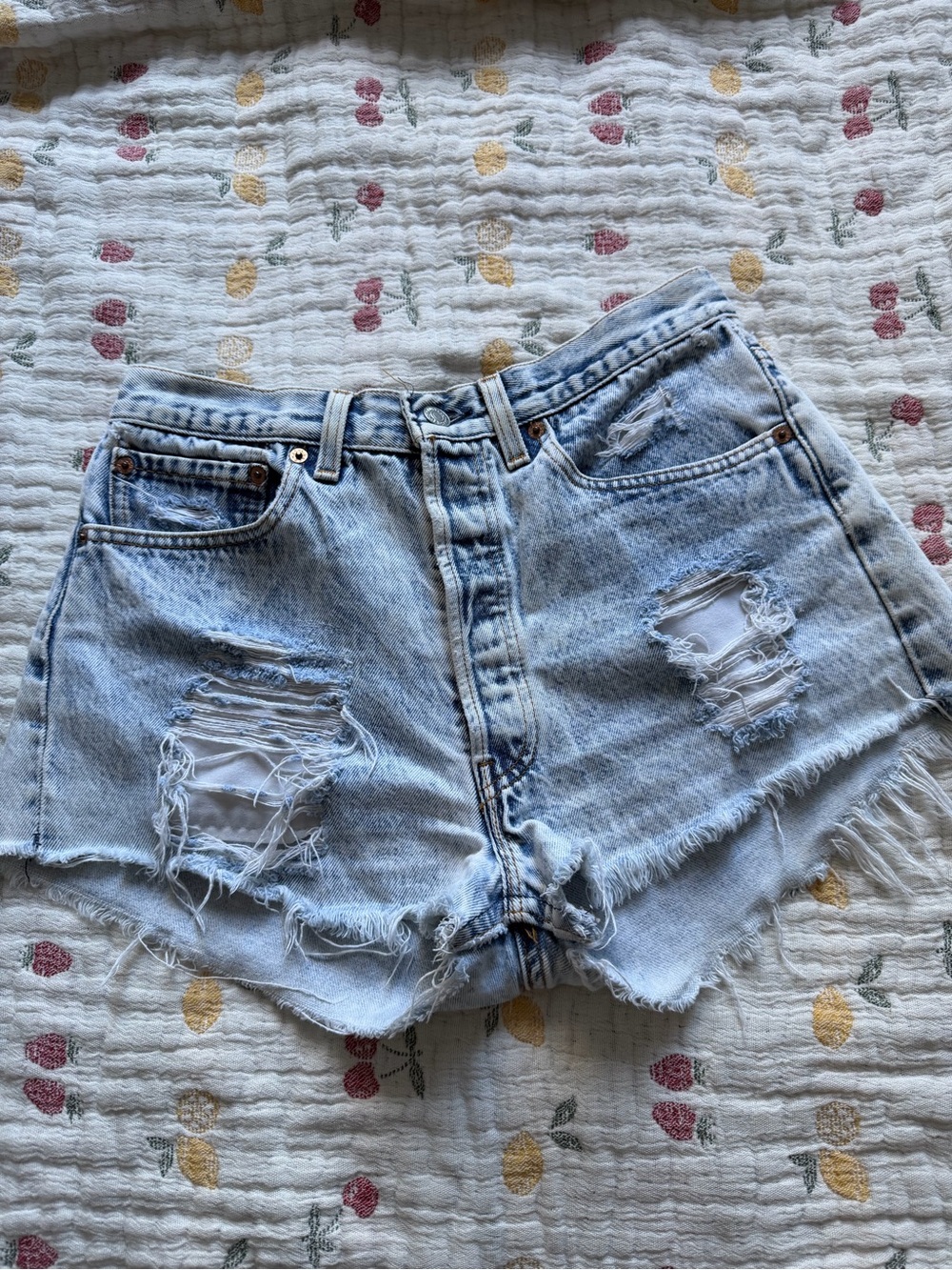 Light Wash Distressed Denim Shorts